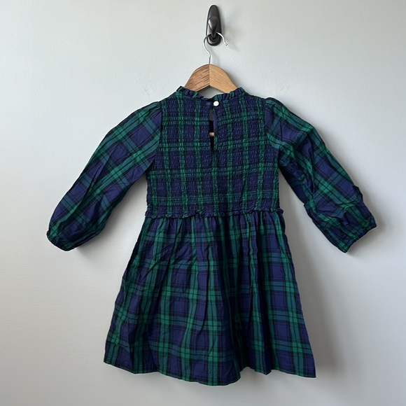 Crewcuts by J Crew Long Sleeved blue green tartan ruffle collar smocked dress 5 - Picture 7 of 7